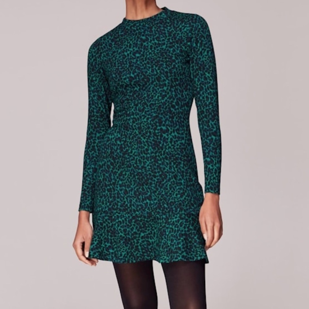 Whistles Forest Leopard Print Jacquard Dress Long‎ Sleeves NWT